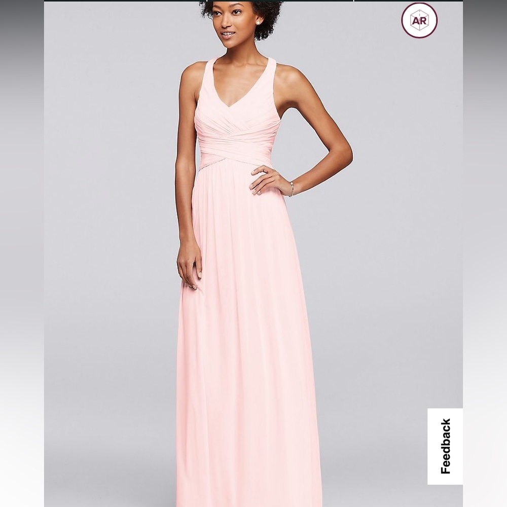 David’s Bridal Mesh Long Bridesmaid Dress with Criss Cross Back